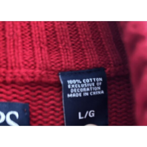 Polo CHAPS Mock Turtle Neck Red Quarter Zip 100% Knit Cotton Sweater Mens Large - Picture 3 of 14